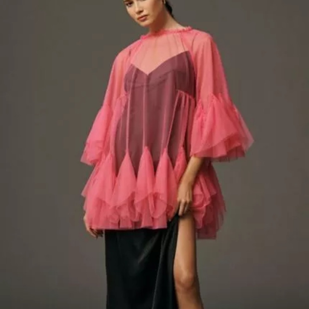 Pink Sheer Ruffle Women's Top